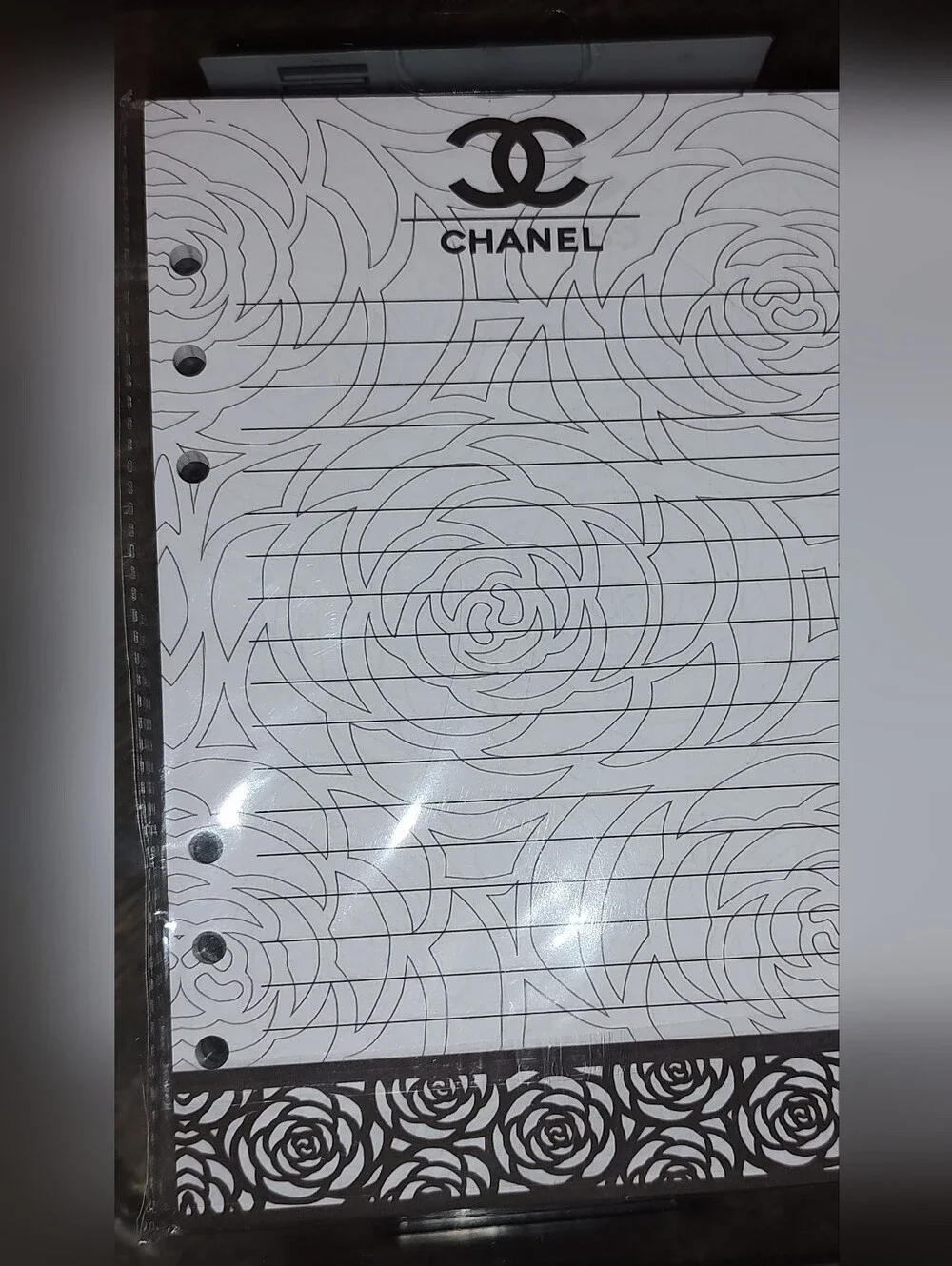 CHANEL Black and White Floral Lined A5 Size Refill Paper